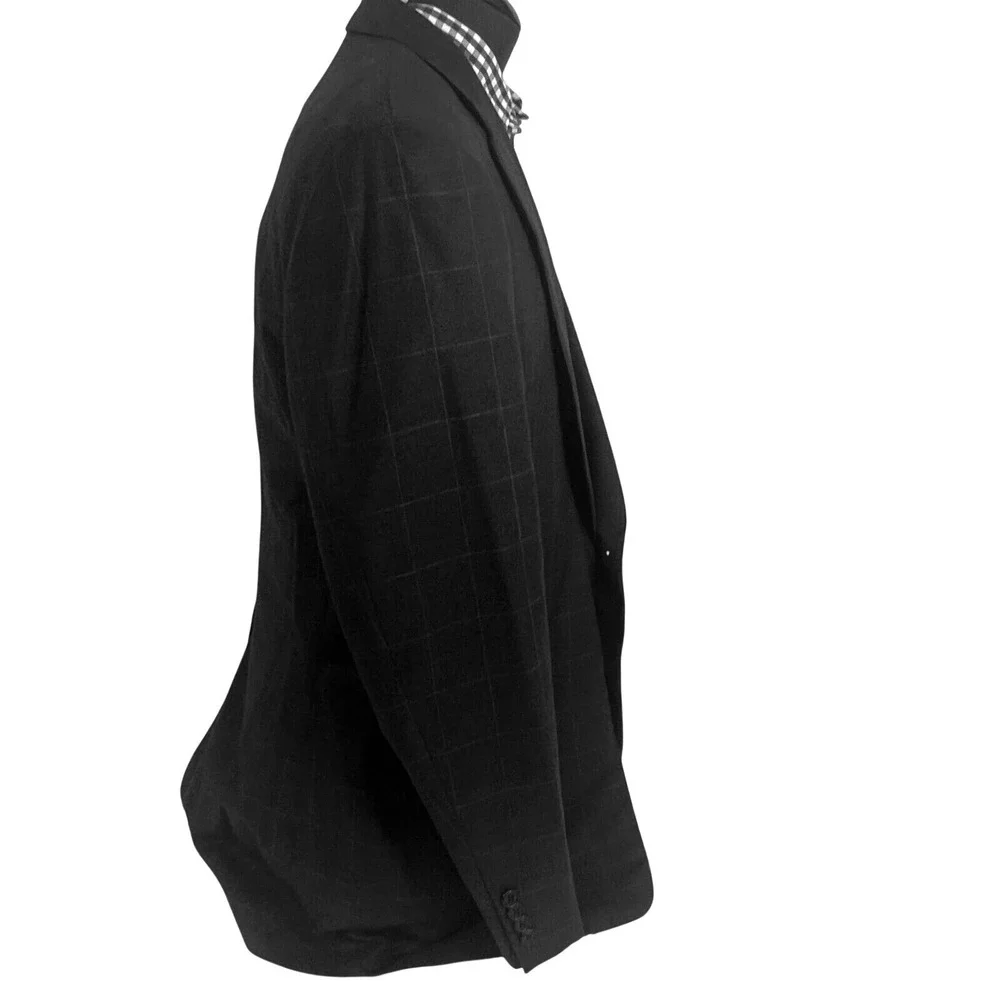 Hickey Freeman Gray Check Plaid‎ Blazer Loro Piana Fabric Italy Tasmanian 42 L